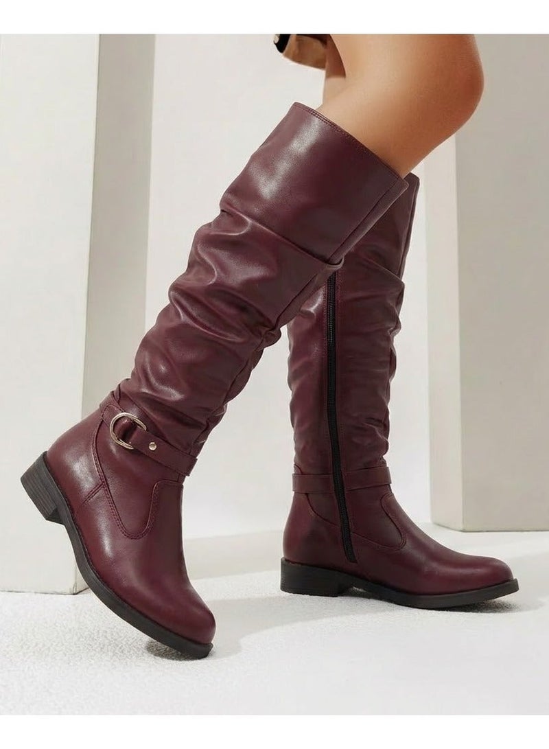 لايف ستيلاش  حذاء طويل من الجلد المريح LB-43 - نبيتي - Image 1